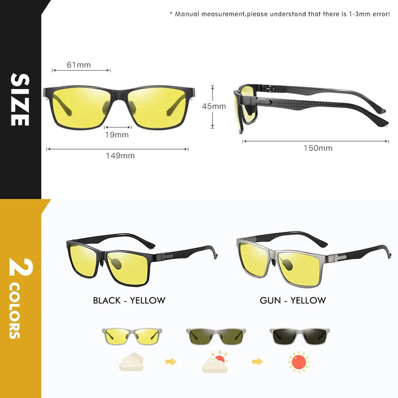 Photochromic Aluminium Magnesium Square Men Sunglasses Polarized Sun glasses for Men Women Driving Eyewear Oculos masculino Male