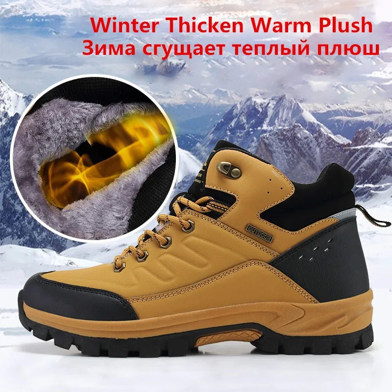 Brand Winter Snow Boots Warm Plush Men's Boots Outdoor Non-slip Hiking Boots Waterproof Men's Ankle Boots Walking Boots Size 47