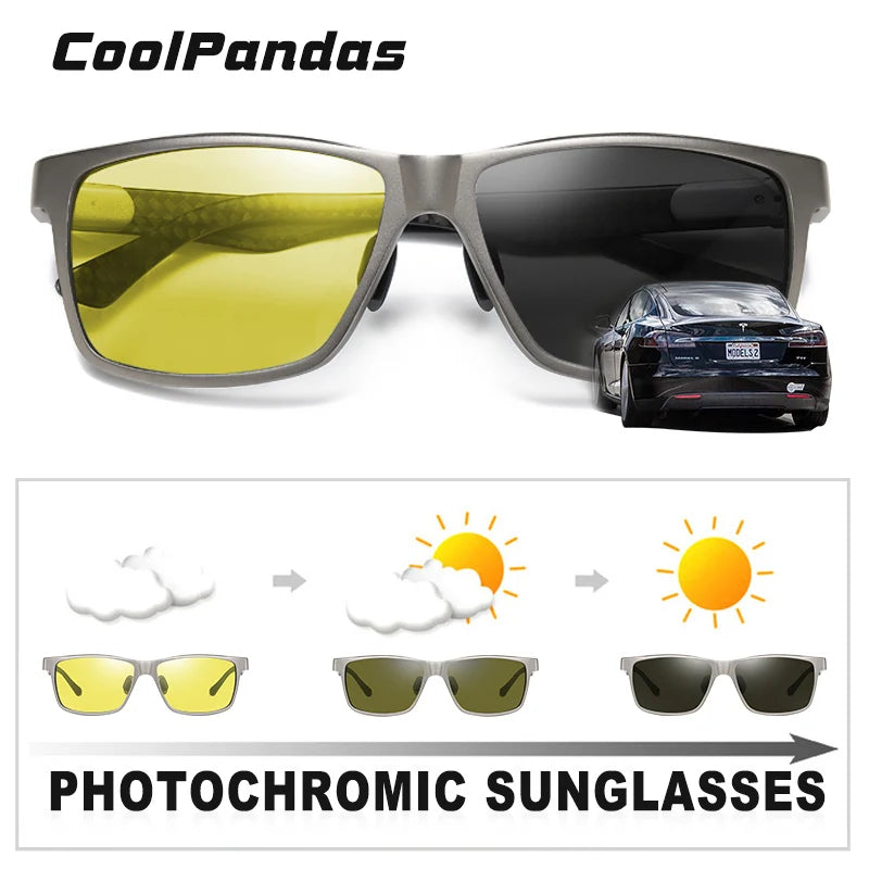 Photochromic Aluminium Magnesium Square Men Sunglasses Polarized Sun glasses for Men Women Driving Eyewear Oculos masculino Male