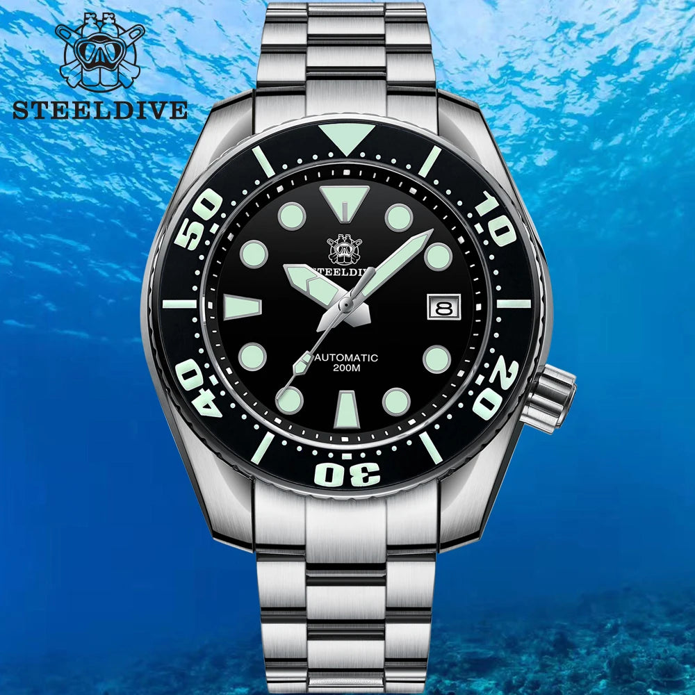 STEELDIVE SD1971 mm Mens Mechanical Watch Ceramic Bezel Sapphire Glass Blue Luminous NH35 200M Waterproof Automatic Diver Watch