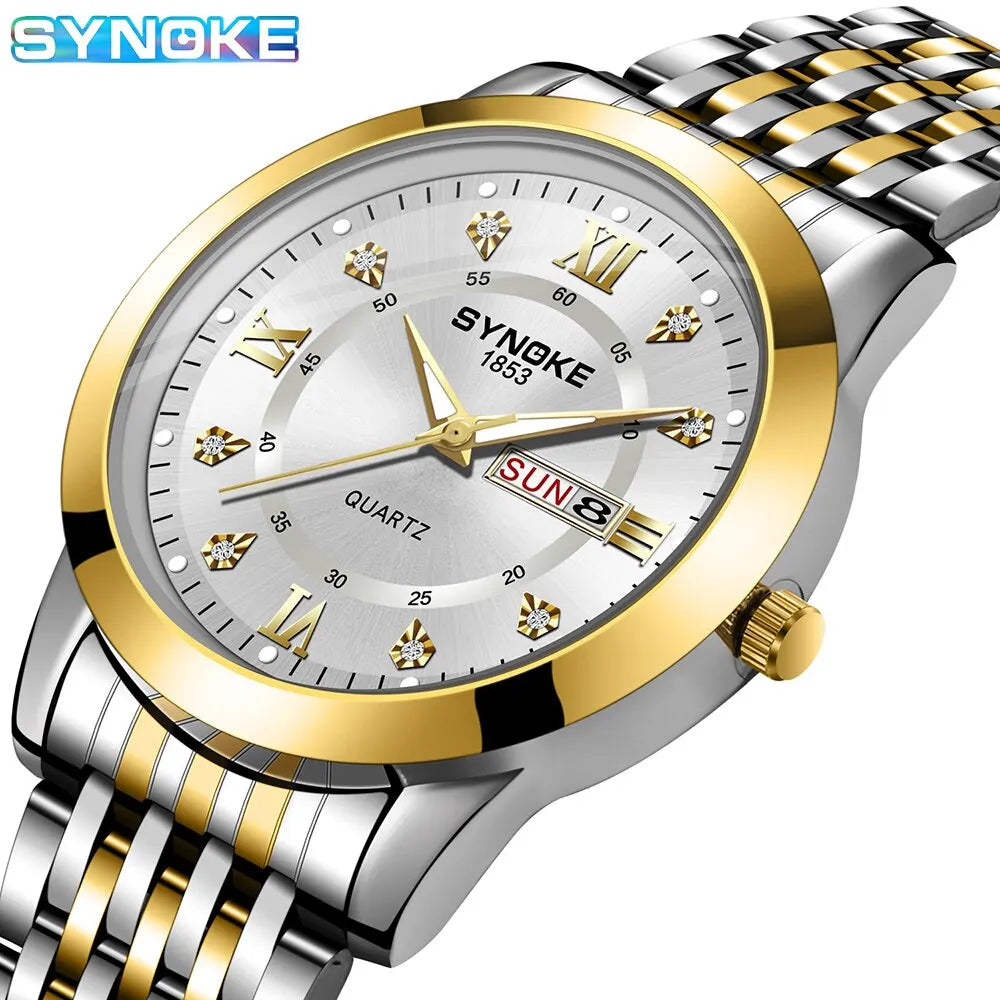 Luxury Men Wristwatch Waterproof Luminous Date Week Watches Stainless Steel Quartz Watch Business Fashion