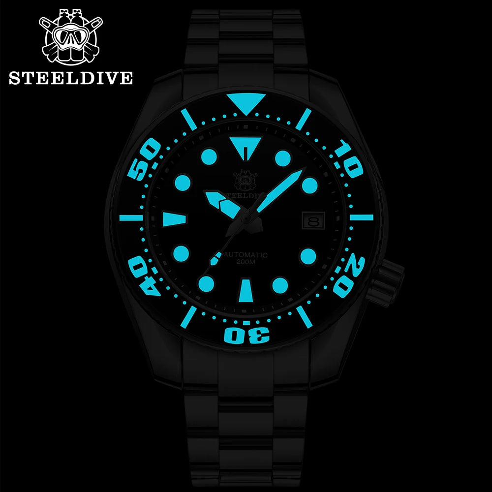 STEELDIVE SD1971 mm Mens Mechanical Watch Ceramic Bezel Sapphire Glass Blue Luminous NH35 200M Waterproof Automatic Diver Watch