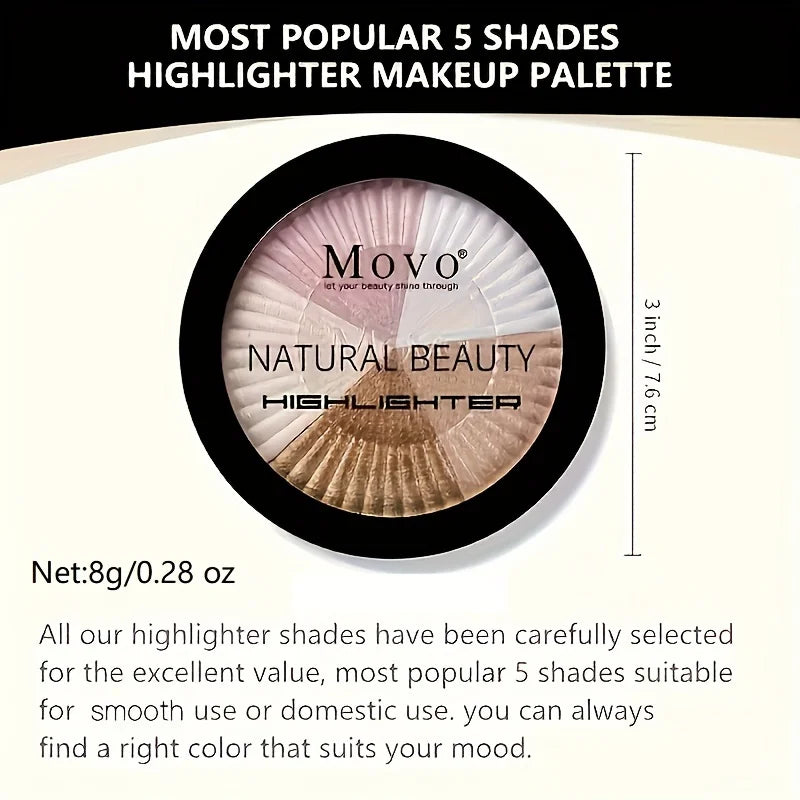 Movo Highlighter Powder Makeup Palette 5 Colors Shimmer Glitter Highlighter Palette High Pigment Face Illuminator Makeup