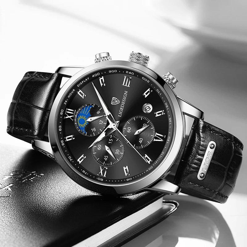 LIGE Men Date Clock Watches Male Chronograph Watch for Men Business Fashion Watch Man Top Brand Luxury Leather Quartz Wristwatch