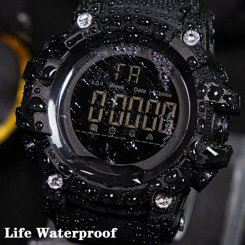 YIKAZE Black Sports Men Watch Big Dial Digital Men's Watches G- Style Military Watch Alarm Clock Chrono Waterproof Sport Watch