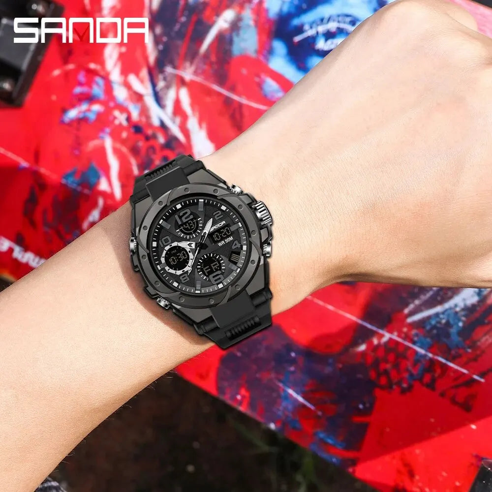 SANDA G Style Men Sports Watches Dual Display Digital LED Electronic Quartz Wristwatches Waterproof Swimming Military Watch