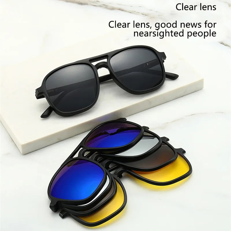 Magnetic Clip Sunglasses 6 In 1 Set Mirror Polarized Clip On Sun Glasses Male Female Driving Night Vision Goggles Sunglasses New