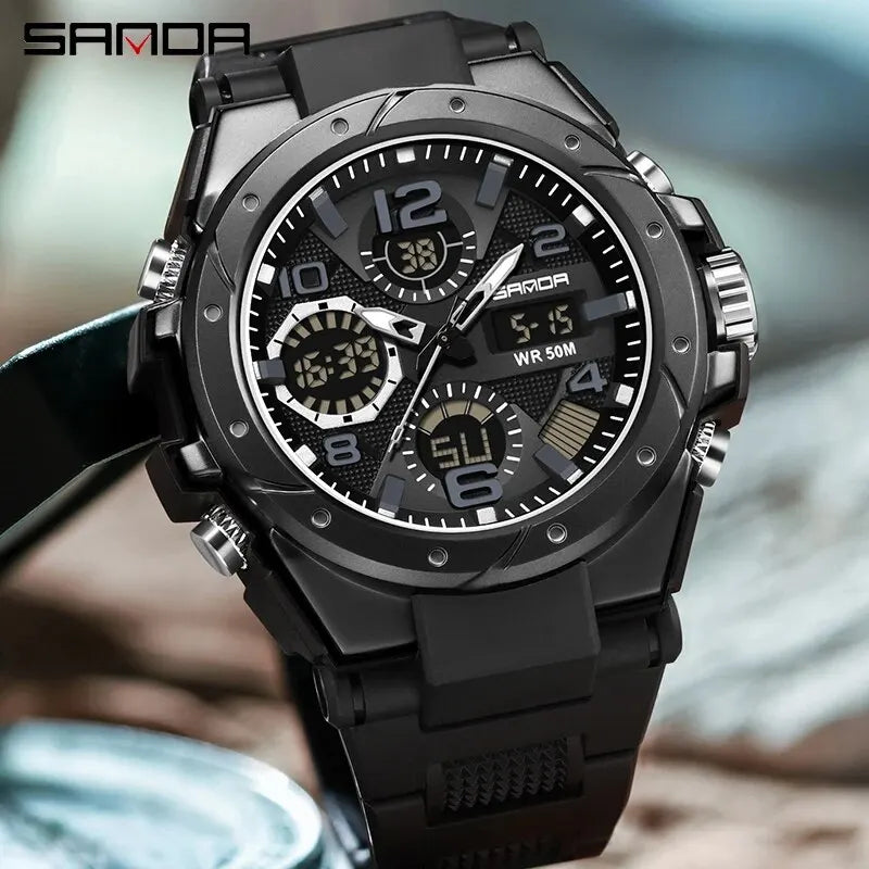 SANDA G Style Men Sports Watches Dual Display Digital LED Electronic Quartz Wristwatches Waterproof Swimming Military Watch