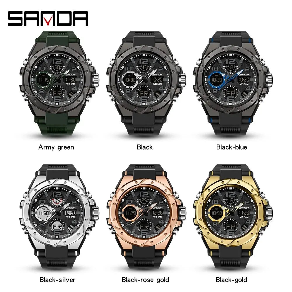 SANDA G Style Men Sports Watches Dual Display Digital LED Electronic Quartz Wristwatches Waterproof Swimming Military Watch