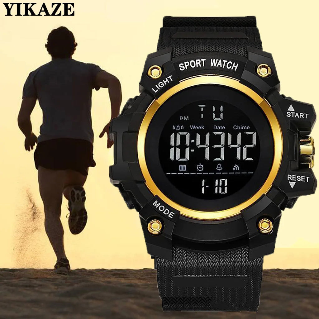 YIKAZE Black Sports Men Watch Big Dial Digital Men's Watches G- Style Military Watch Alarm Clock Chrono Waterproof Sport Watch