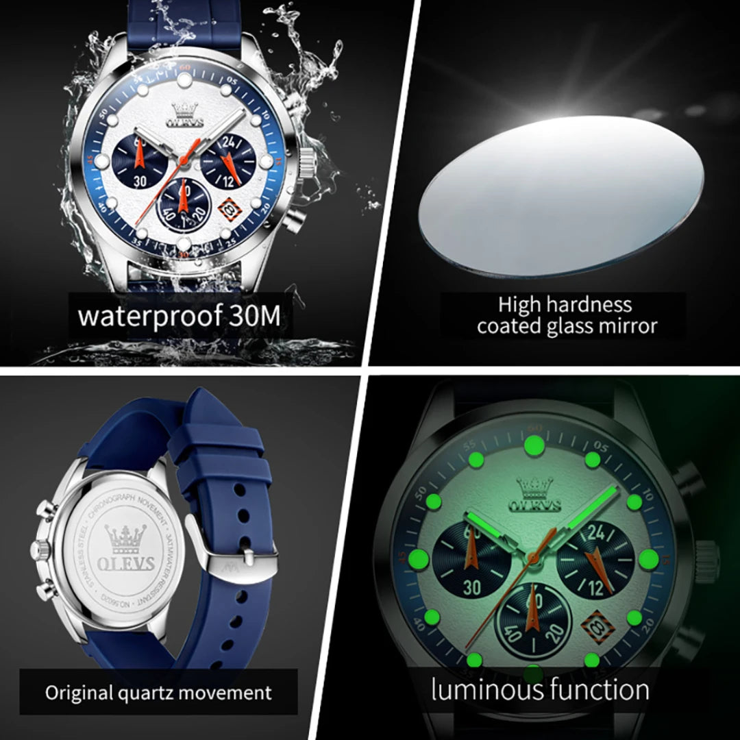 OLEVS 5602 Sport Quartz Watch Gift Silicone Watchband Round-dial Calendar Luminous