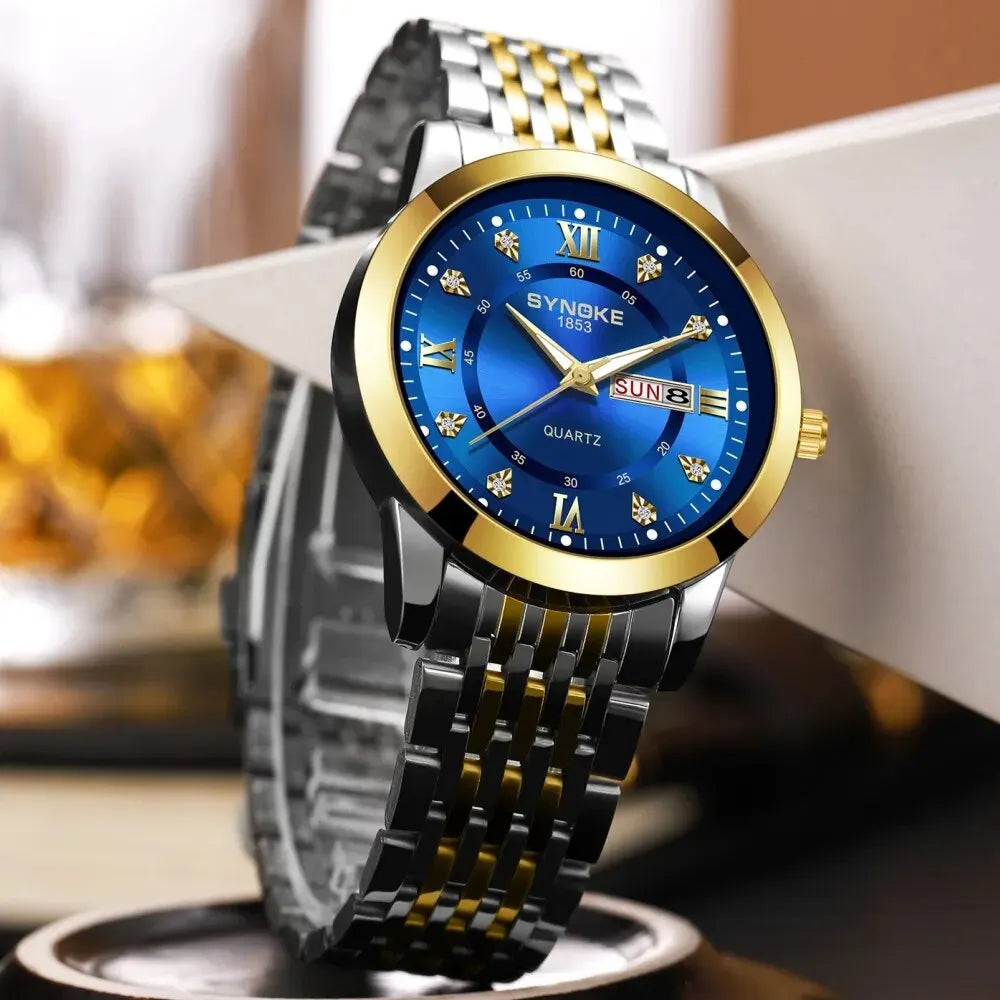 Luxury Men Wristwatch Waterproof Luminous Date Week Watches Stainless Steel Quartz Watch Business Fashion