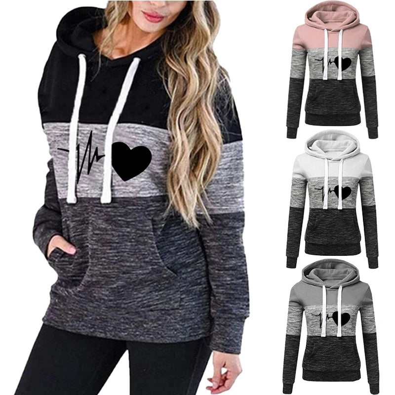 New Love Print  Women Casual Long Sleeve Sweatshirts Ladies Autumn Colorful Patchwork Thin Hoodie Jacket