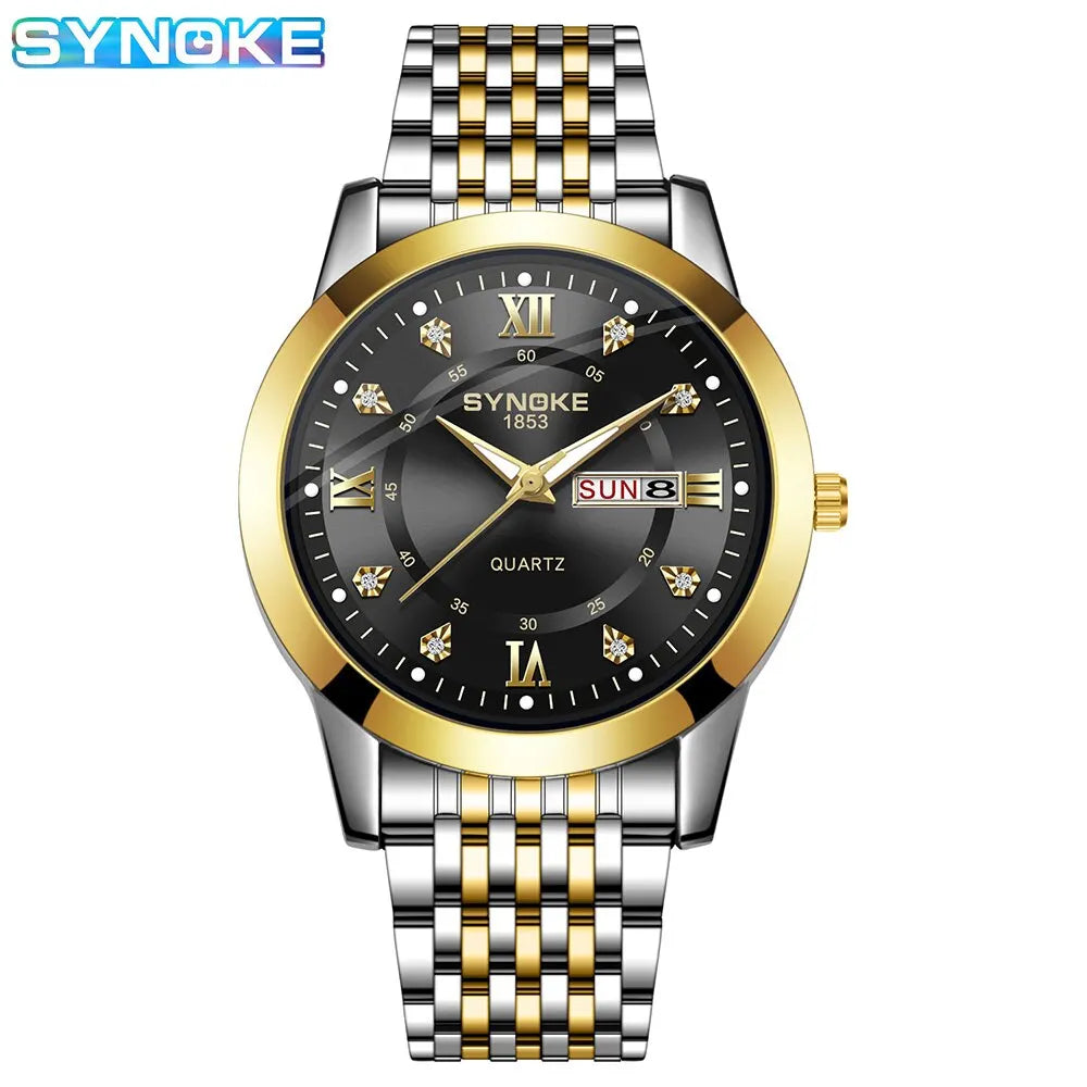 Luxury Men Wristwatch Waterproof Luminous Date Week Watches Stainless Steel Quartz Watch Business Fashion