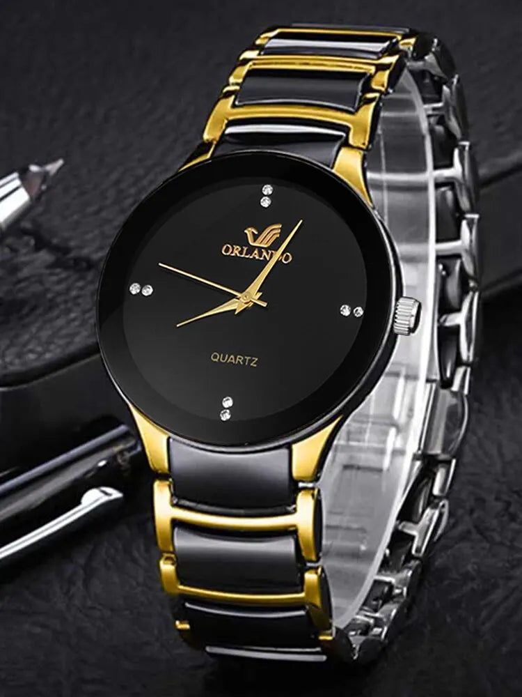 3PCs Fashion Steel Band Quartz Watch with Bracelet Set