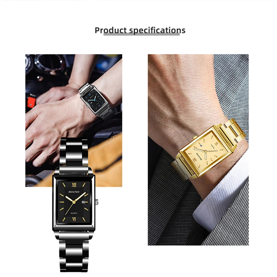 Luxury Men Watch Top Brand Fashion Quartz Wristwatch Silver Full Stainless Steel Chain Wristband + Tool Business Watch Men Reloj