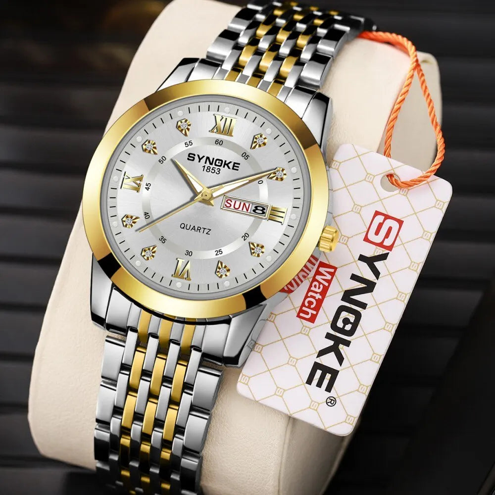 Luxury Men Wristwatch Waterproof Luminous Date Week Watches Stainless Steel Quartz Watch Business Fashion