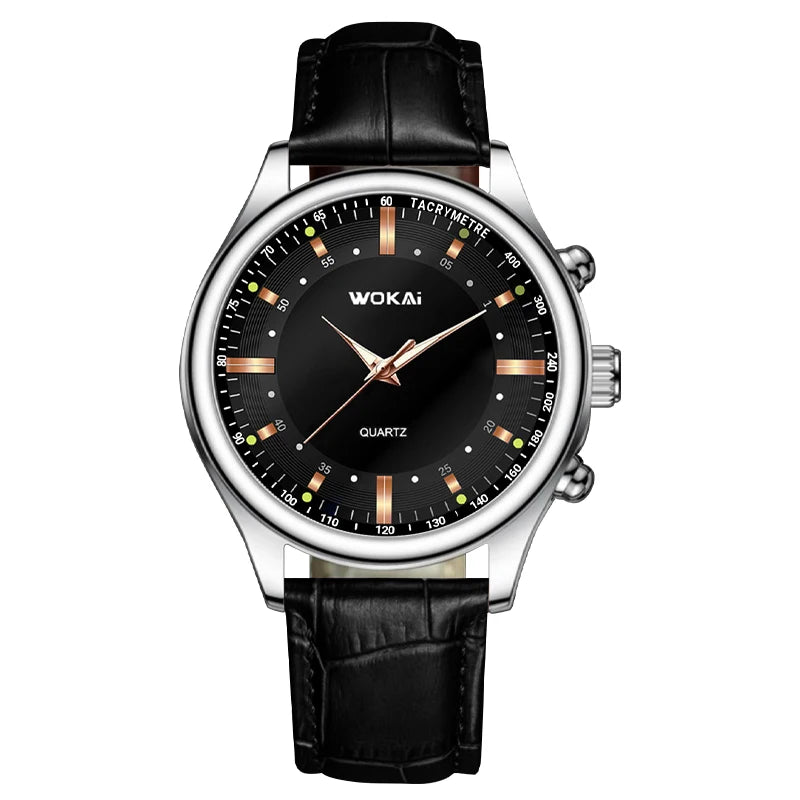 WOKAI high quality casual men's belt quartz watch classic retro Roman simple style business male student electronic clock