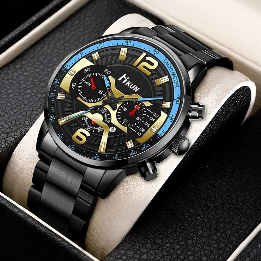 Kegllect Men Watches Business Chronograph Watch  Luxury Gold Stainless Steel Quartz Wristwatch